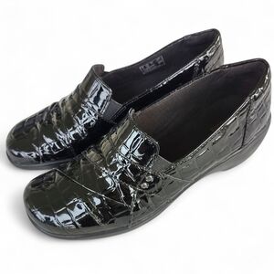 Clarks Glossy Black Croc-Pattern Loafers